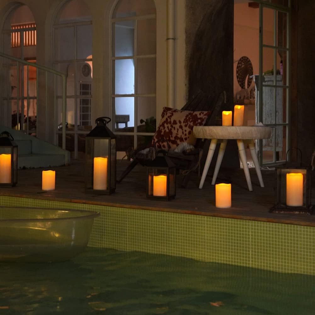 Homemory 6" x 4" Large Waterproof Outdoor Flameless Candles with Remote Control and Timer, Battery Operated Flickering LED Pillar Candles for Indoor Outdoor Lanterns, Porch, Long Lasting, Set of 4