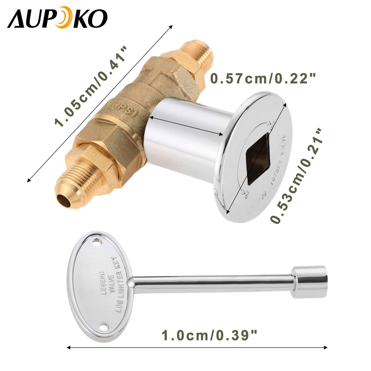 Aupoko 1/2-Inch Straight Quarter-Turn Shut-Off Valve Kit for NG LP Gas Fire Pits, 3-inch Key and 3/8 Male Flare x 1/2 NPT Fittings x 2, Fits for NG LP Gas Fire Pits Indoor & Outdoor Fireplace