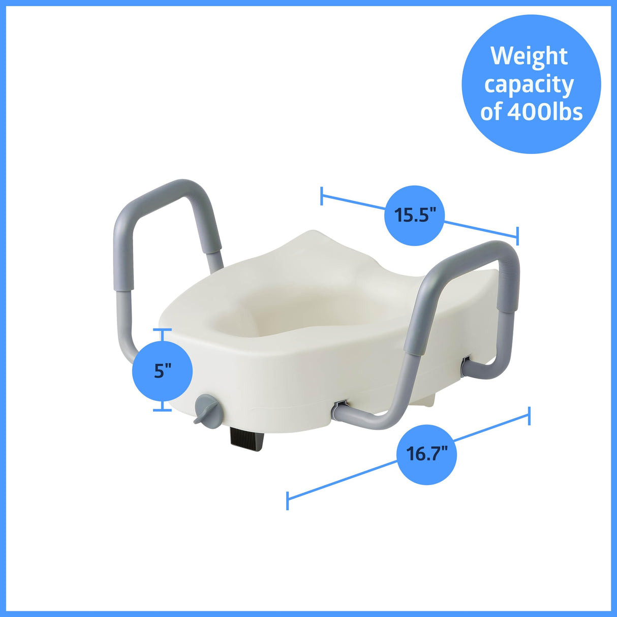 Medline 5" Elongated Raised Toilet Seat, with Lock and Removable Padded Arms- A Medical Seat for Seniors, Elderly, Adults, or Post-Surgery Recovery, 1 Ct.