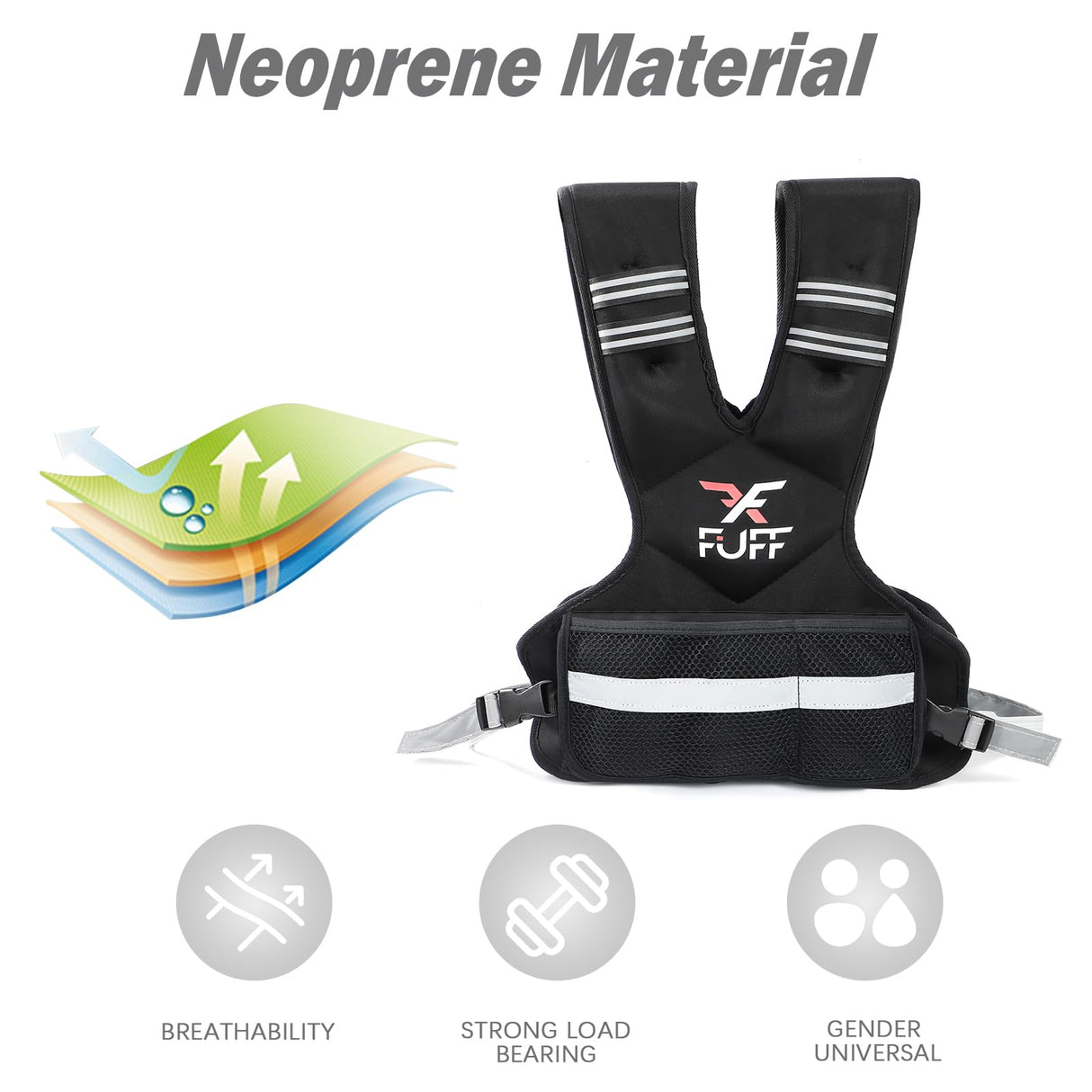 FUFF Adjustable Weighted Vest for Adult, 20-32lb Vest with 6 Ironsand Weights for Strength Training, Large Weight Vest with Reflective Strip for Men & Women