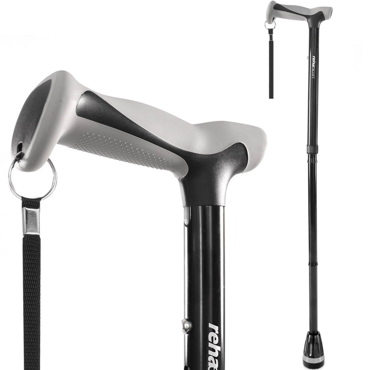RehaEscort Walking Cane, Folding, Adjustable, Lightweight, Walking Canes for Men & Women, Soft Ergonomic Handle, Heavy Duty All Terrain Tip, Walking Sticks for Seniors & Adults with Travel Bag
