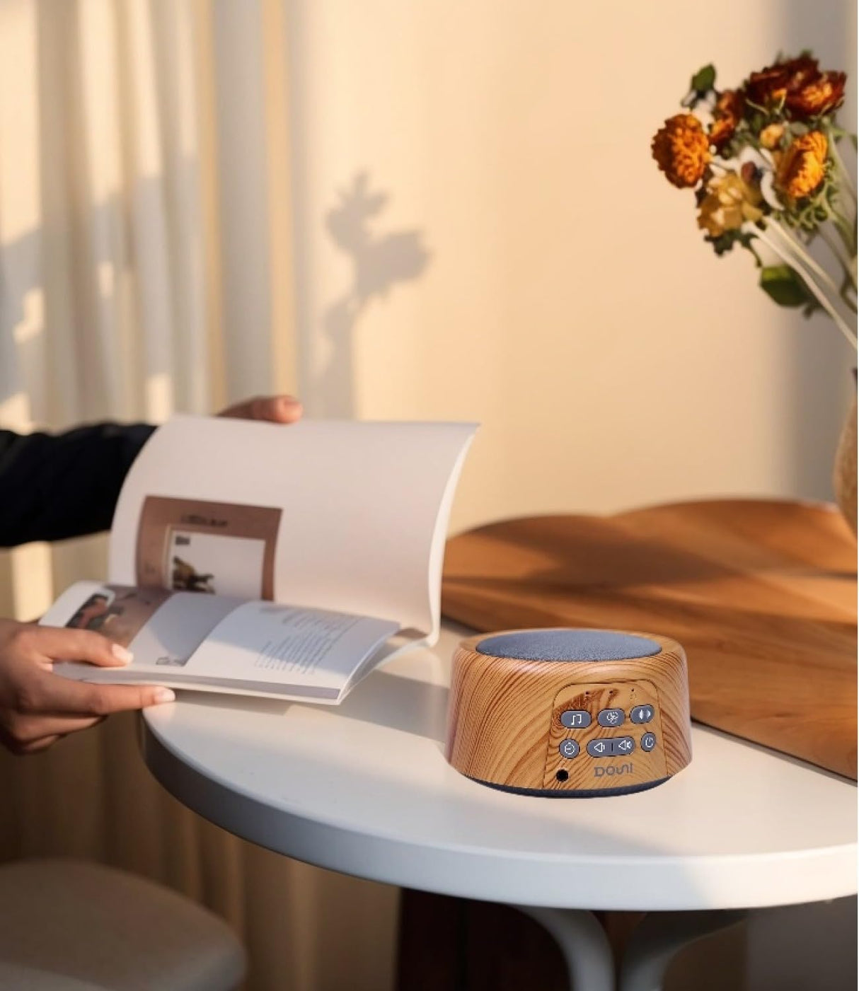 DOUNI White Noise Machine with 27 Soothing Sounds Timer, Adjustable Volume, Memory Function for Sleeping, Relaxation,Sound Machine for Kid,Adult,Nursery,Home,Office,Travel.Wood Grain