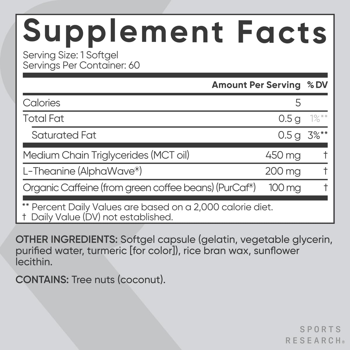 Sports Research® L-Theanine + Caffeine Nootropic Supplement - 60 Softgels