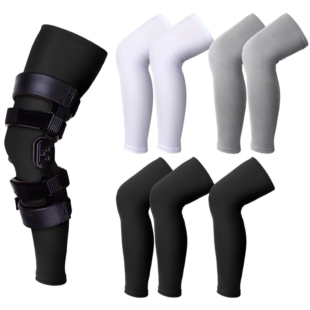 Sosation 8 Pcs Knee Brace Undersleeve Knee Sleeve for Under Brace Closed Patella Compression Breathable Leg Sleeves for Men Women Thigh Shin Support for Sports Protector(X-Large)