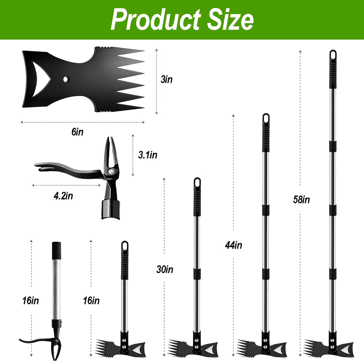 HWLANTU Stand Up Weed Puller Tool with 58" Adjustable Long Handle, 2 in 1 Heavy Duty Manual Weeder & Garden Hoe, 4-Claw Steel Head Weed Remover with Gloves for Yard Lawn Patio Flower Bed