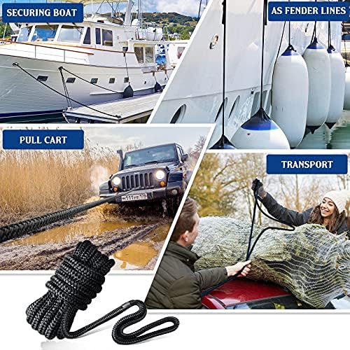 Dock Lines & Ropes Boat Accessories - 3/8" x 15' Double Braided Nylon Dock Lines with 12” Loop, Excellent 5800 lbs Breaking Strength Marine Rope for Kayak Pontoon Boats up to 30ft, Boating Gifts