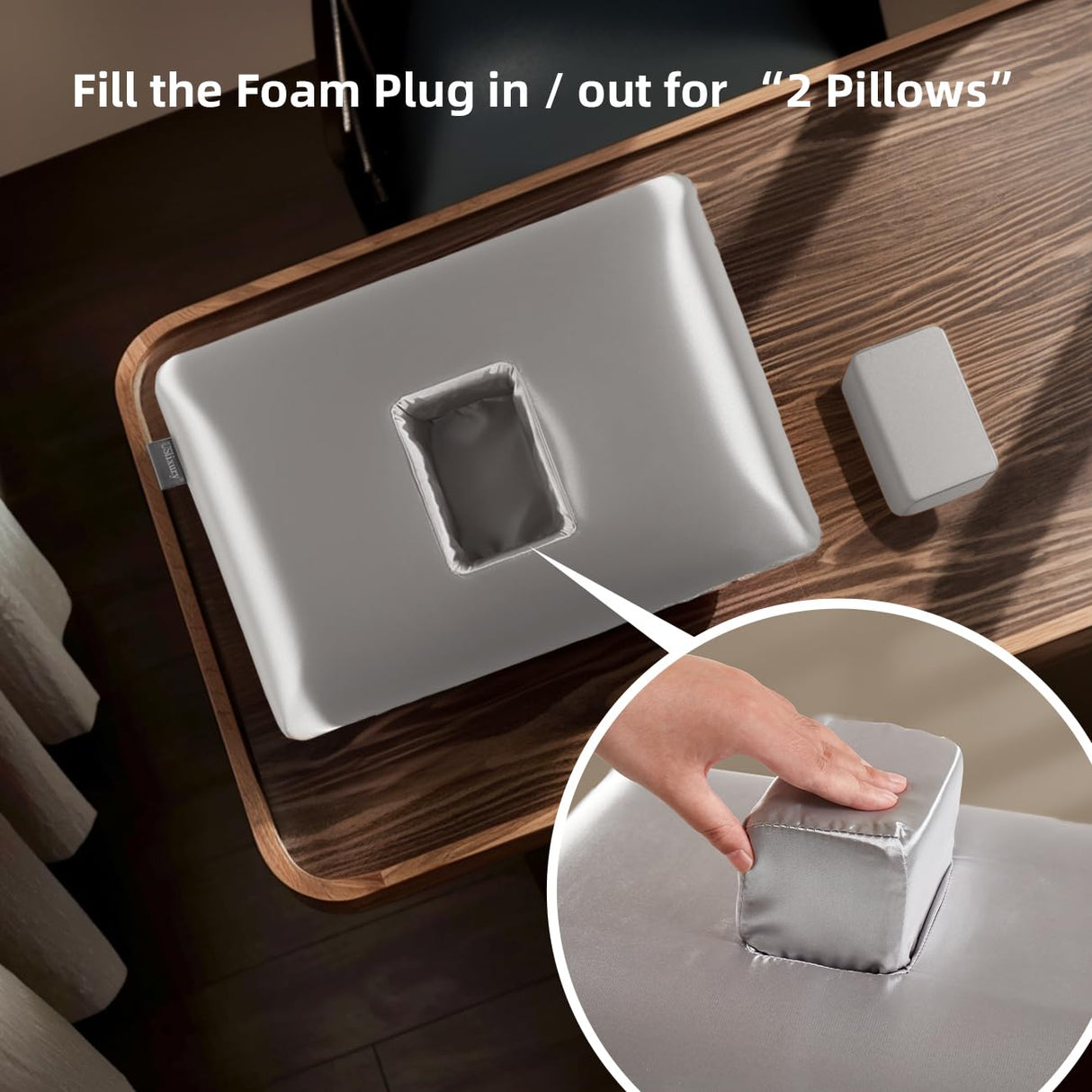 USlixury Piercing Pillow - Ear Piercing Pillow with Foam Plug, 4''H Mini Donut Plilow with 4.7x3.2 Off Center Ear Hole, CertiPUR-US Memory Foam Hole Plilow for Side Sleeper, Satin Cover, Silver Grey