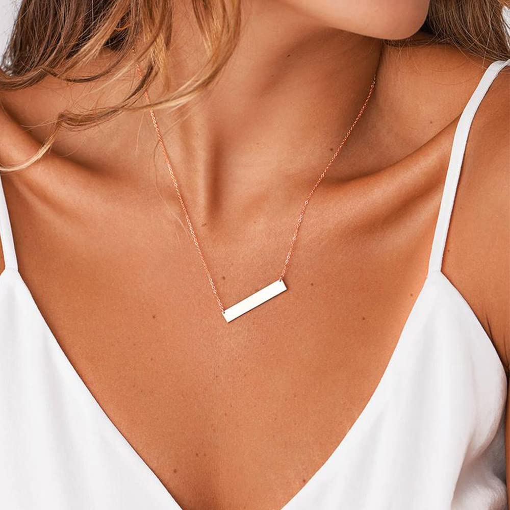 Turandoss Triple Layer Necklace for Women, Rose Pearl Bar Disc Pendant