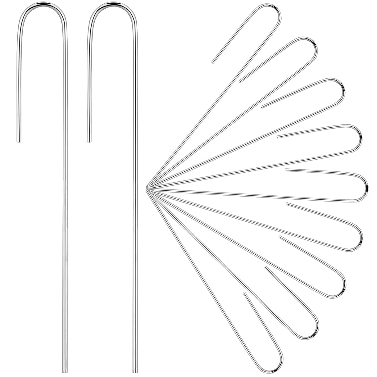 Pelopy 200 Pcs 1/2" Irrigation Drip Tubing Stakes 5 in J-Shaped Landscape Staples Garden Drip Line Stakes Soaker Hose Pins for Lawn Plant Yard Fence Ground Drips Systems, Sliver