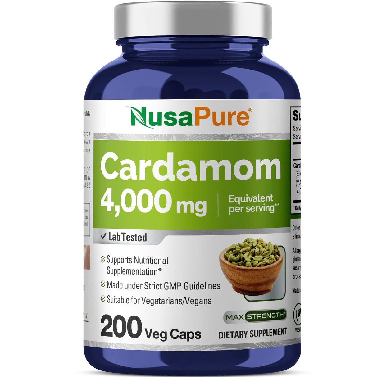NusaPure Cardamom 4:1 Extract, 1000 mg Equivalent to 4,000mg 200 Vegetarian Capsules (Non-GMO, Vegan)