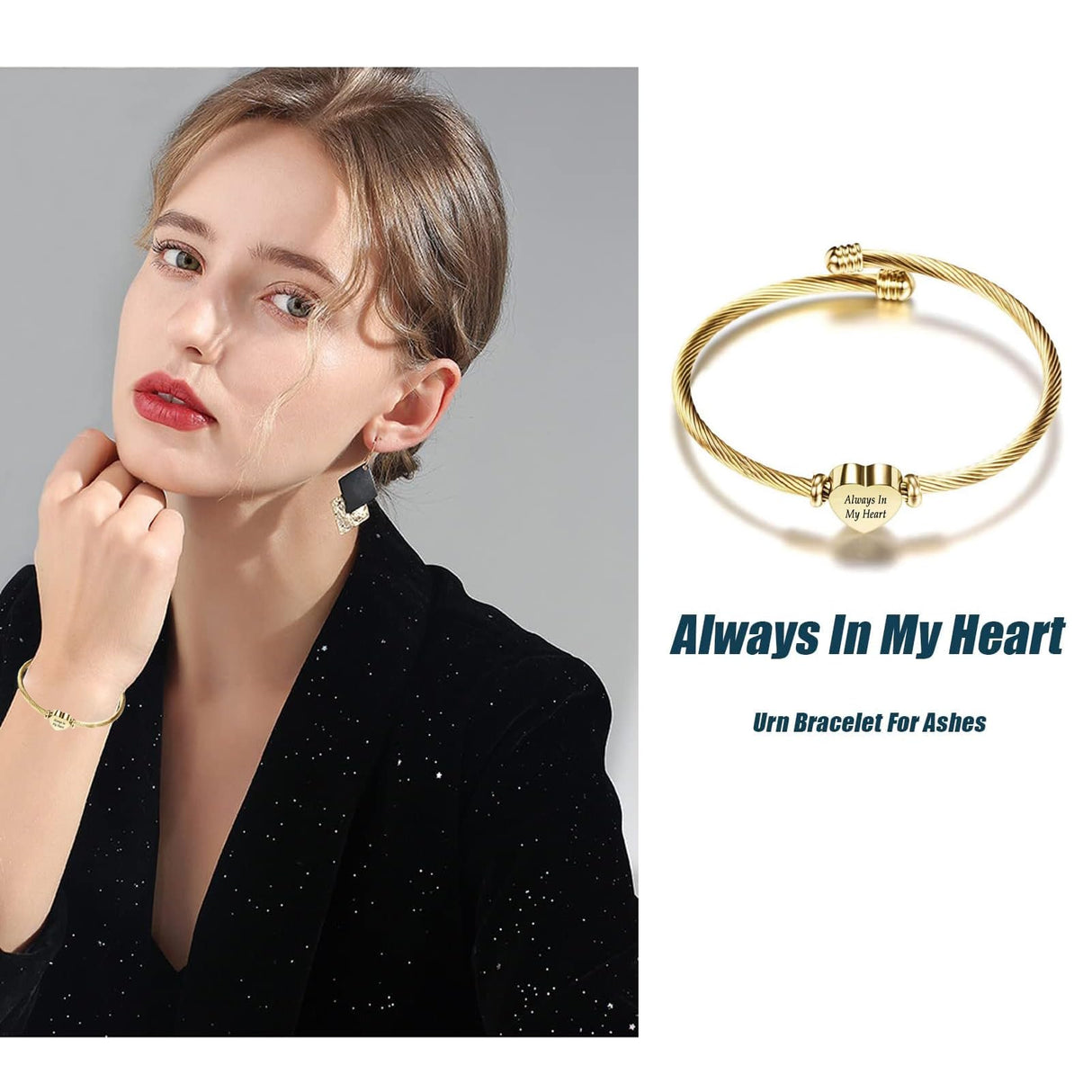 zeqingjw Heart Cremation Bracelet for Ashes Stainless Steel Urn Bangle Bracelet Memorial Keepsake Ash Jewelry for Women Men