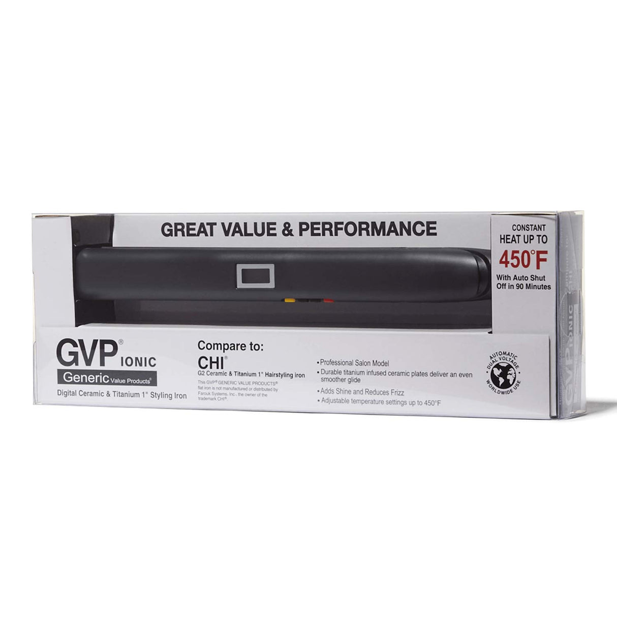 Generic Value Products Ceramic Titanium 1" Digital Flat Iron, Dual Voltage, Auto Shut Off, Lightweight, Smooth Glide, Adds Shine and Reduces Frizz