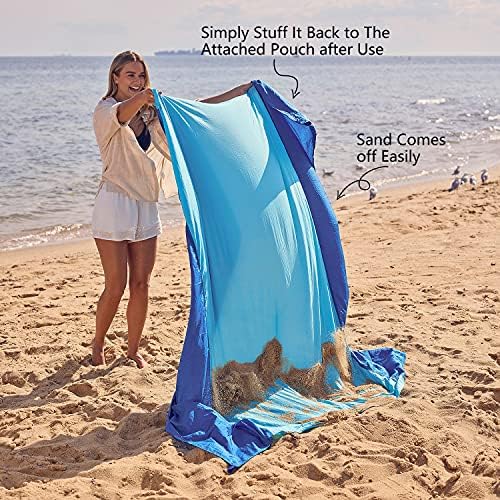 WEKAPO Beach Blanket Sandproof Waterproof, Extra Large Beach Mat, Oversized & Compact Sand Free Mat Quick Drying, Lightweight & Durable with 6 Stakes & 4 Corner Pockets