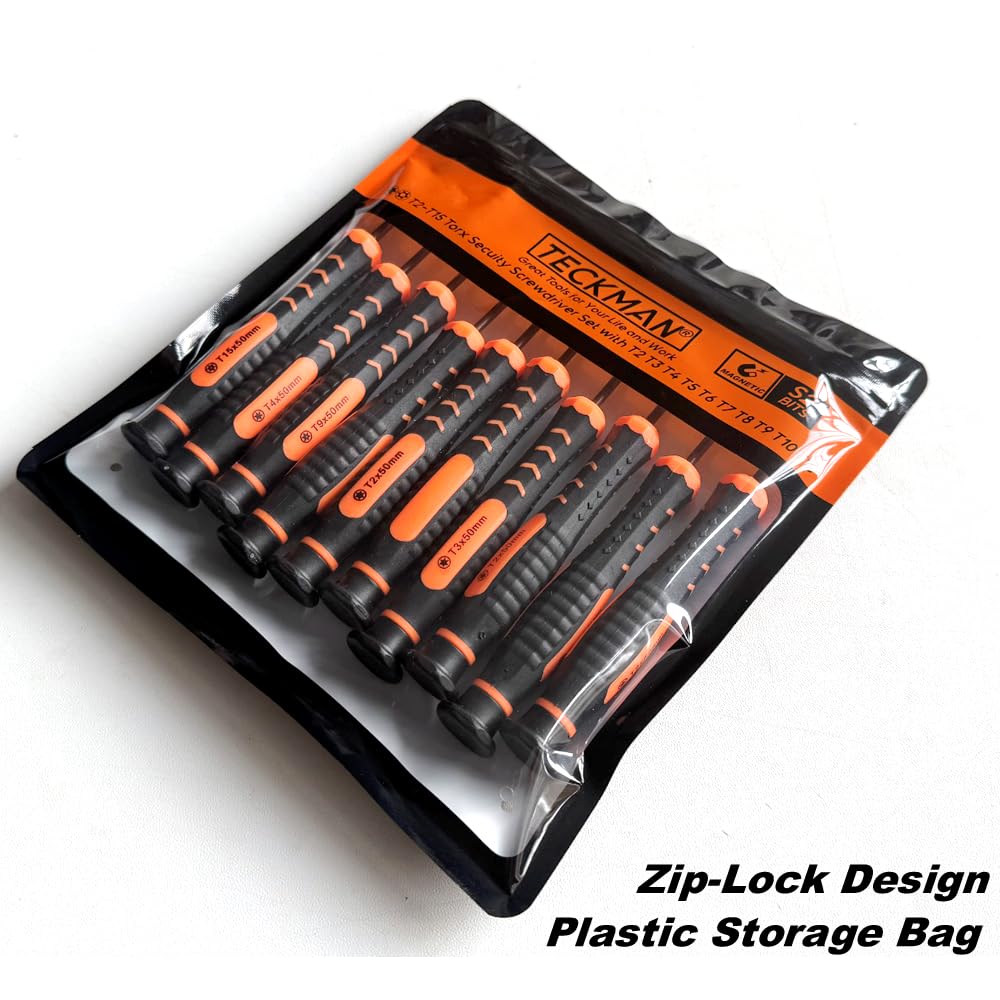Torx Screwdriver Set of T2-T15, TECKMAN 10-Piece Magnetic Small Torx Security Screwdrivers with T2 T3 T4 T5 T6 T7 T8 T9 T10 T15 Star Screwdriver Tool Kit for Xbox,PS3,PS4,Knife,Computer & Other Device