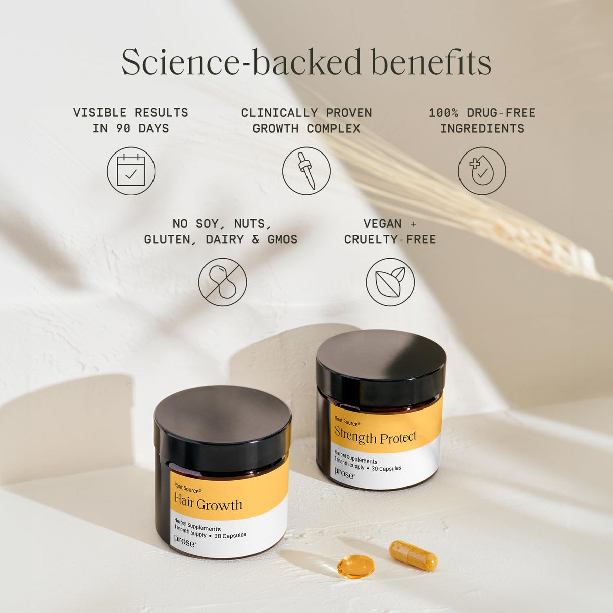 Prose Women's Hair Growth & Age Support Supplements, Root Source® Boosted with Biotin, Clinically Proven Growth Complex for Visibly Fuller Hair in 90 Days, 30 Day Supply (2 Daily Capsules)