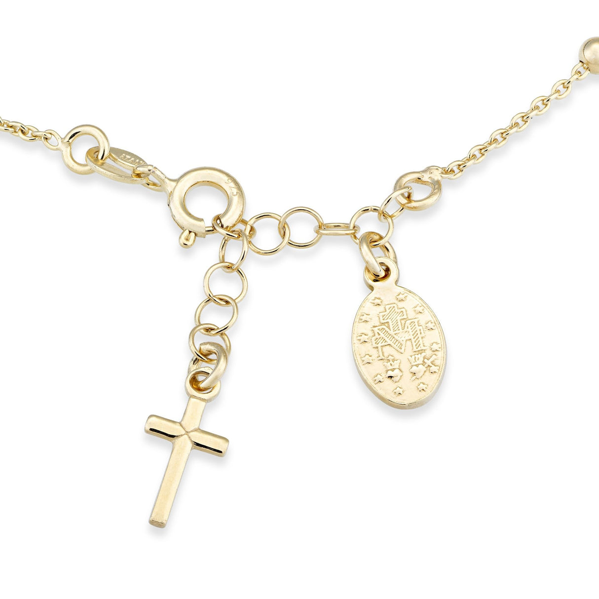 Miabella 18K Gold Plated 925 Sterling Silver Italian Rosary Cross Bead Charm Link Chain Bracelet for Women, Adjustable, Made in Italy (Length 6-7 Inch)