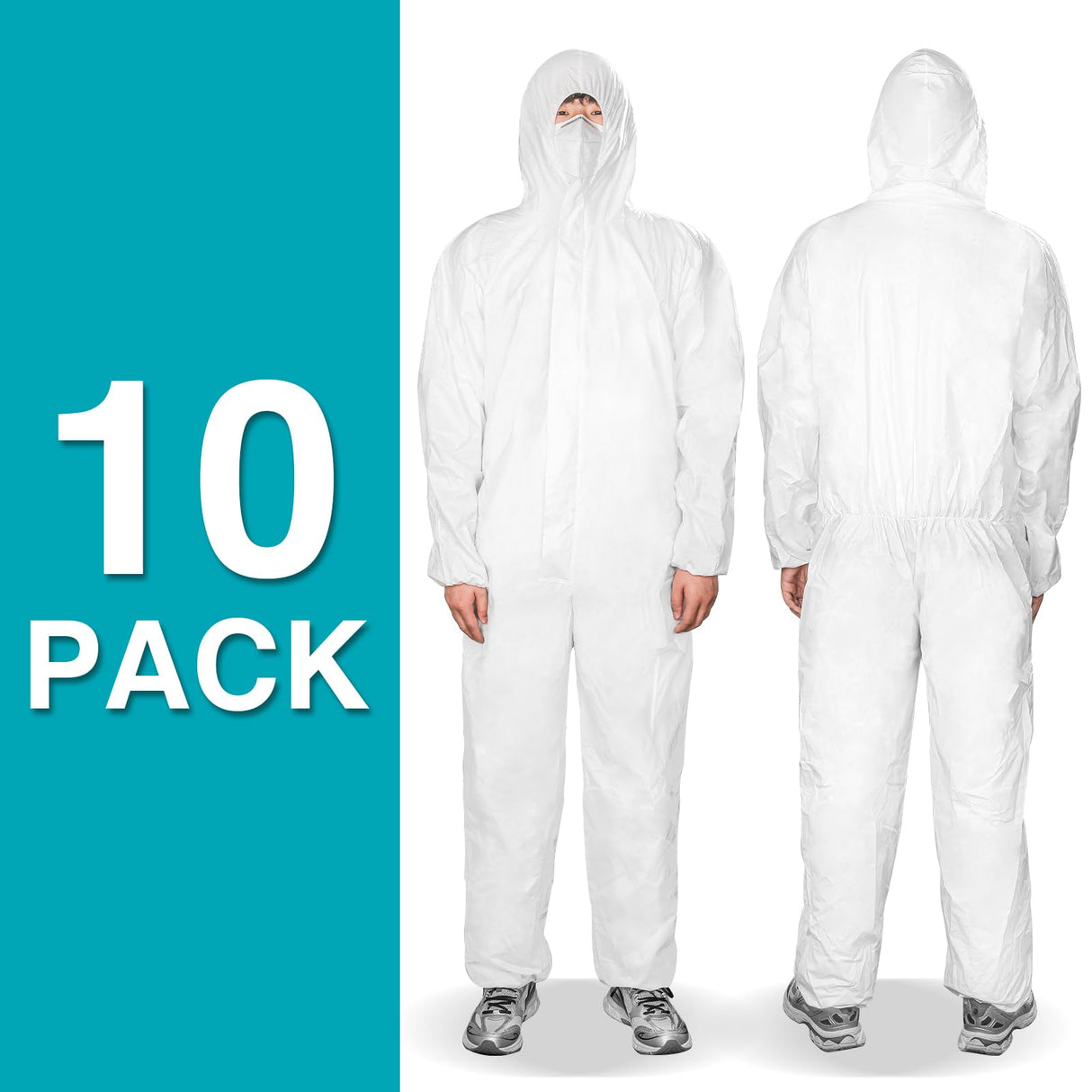 FURWEY Hazmat Suits 10 Pack Disposable Protective Coveralls, Heavy Duty Full Body Painters Suit for Men & Women with Elastic Wrists, Ankles and Hood, Available in 4 sizes-X-Large
