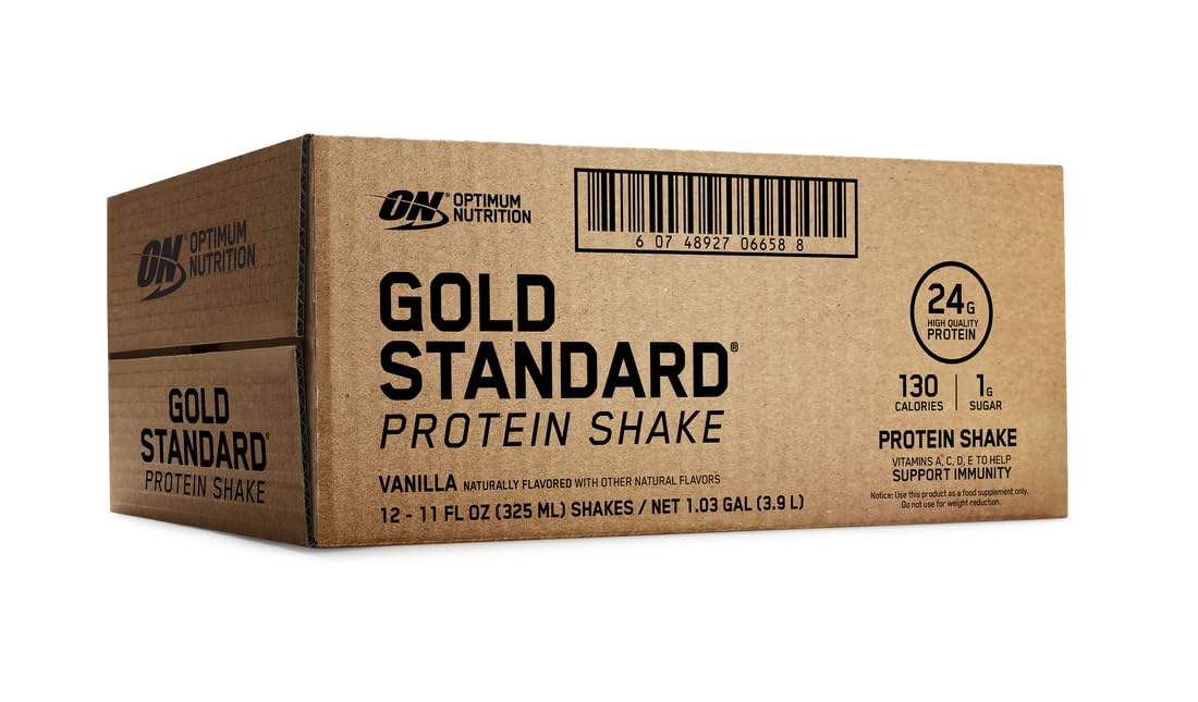 Optimum Nutrition Gold Standard Protein Shake, 24g Protein, Ready to Drink Protein Shake, Gluten Free, Vitamin C for Immune Support, Vanilla, 11 Fl Oz, 12 Count (Pack of 1) (Packaging May Vary)