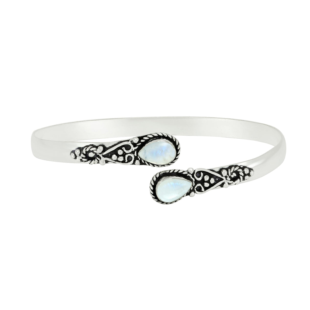 925 Silver Plated Natural Moonstone Cuff Bracelet for Women