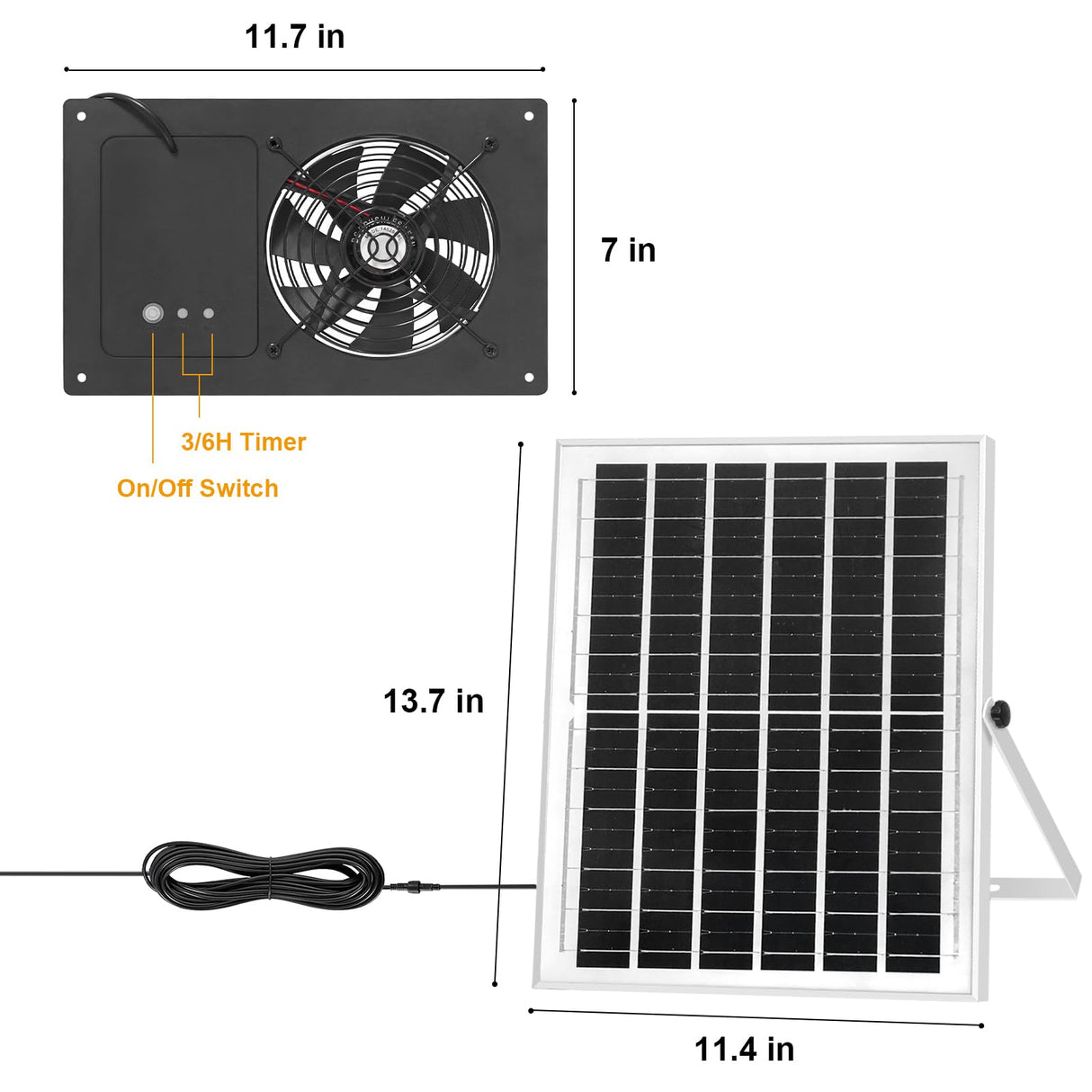 Solar Powered Fan with Battery Run Day/Night, 15W Solar Fan for Chicken Coop with 16.4Ft Cable,3/6H Timer, Waterproof Greenhouse Fans for Shed, Chicken Coop,Ventilation