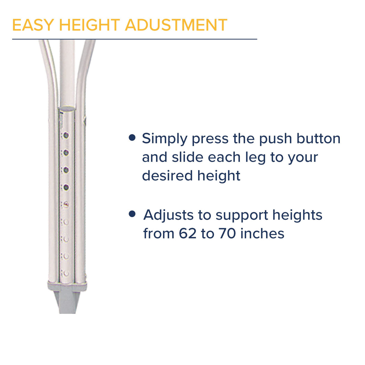 Hugo Mobility Adjustable Adult Crutches For Walking, Walking Crutches, Comfortable Lightweight Crutches with Underarm Pad and Hand Grip, For Users 52 to 60 Inches