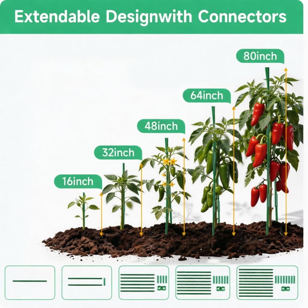 100 Pcs Garden Stakes 16 Inch DIY 4ft 5ft 6ft 7ft 8ft Tomato Plant Stakes