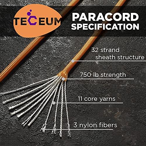 TECEUM 5/32" Paracord Rope 1000 – 1000ft / 200ft / 100ft / 50ft – Tactical Parachute Cord 4mm – 45+ Colors – Nylon String for Survival & Camping Gear – Stripe Cord for Survival – Utility Rope