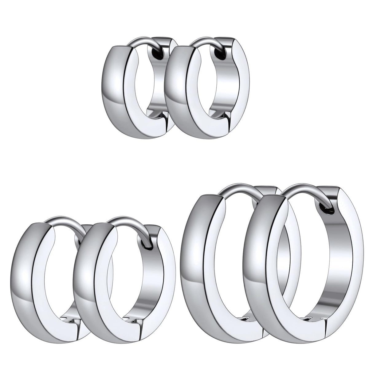 Richsteel 3 Pairs Mens Hoop Earrings Sets, Hypoallergenic Stainless Steel