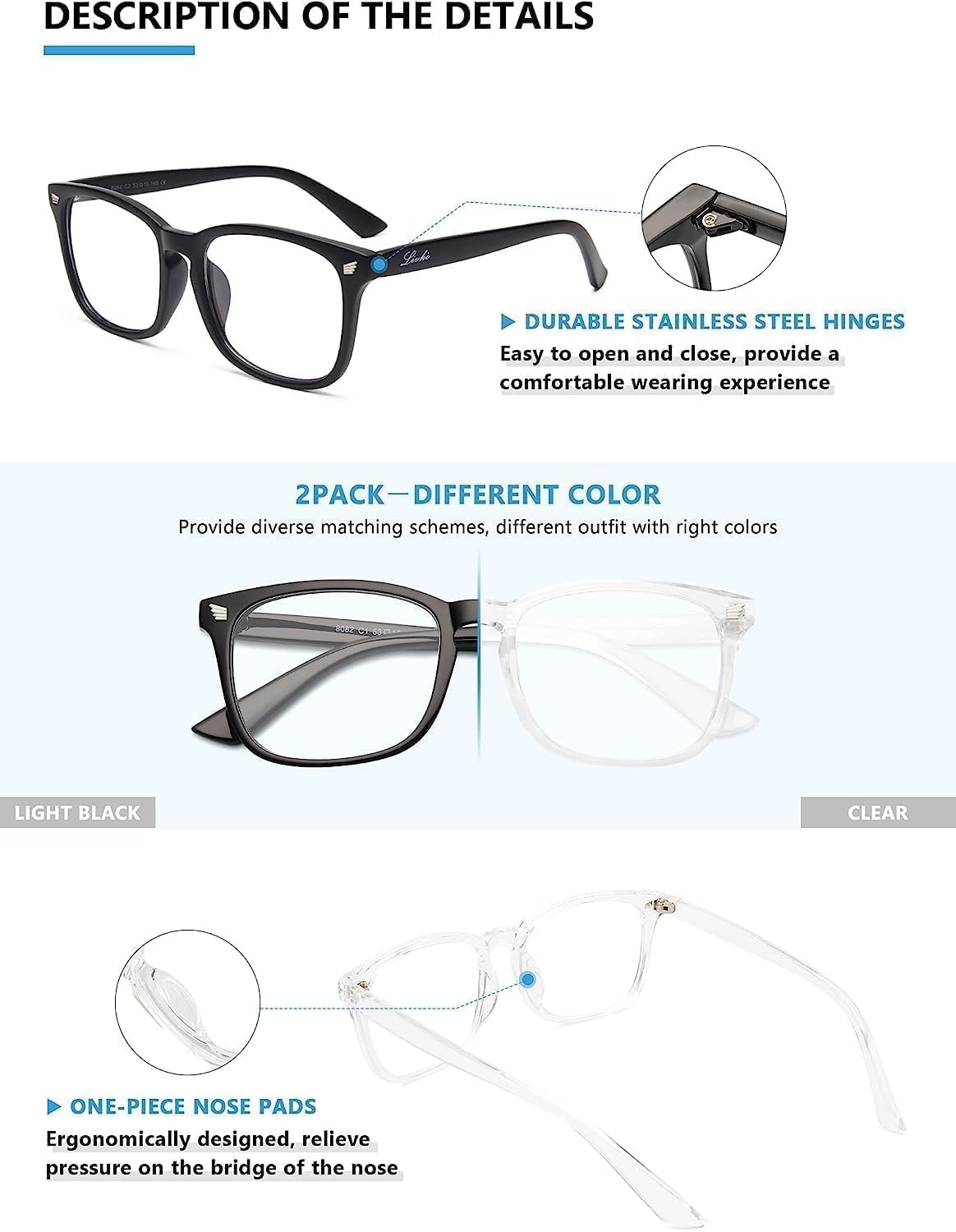 livho High Tech Blue Light Glasses - Advanced 99% Blue Light Blocking Computer Glasses - Anti Eyestrain & UV Glare Protection