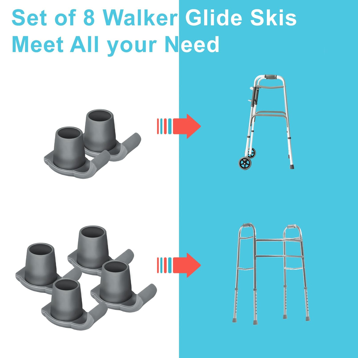 Dotday 8 Pack Walker Skis Glides, Universal Walker Accessories for Seniors Mobility Aid Accessory