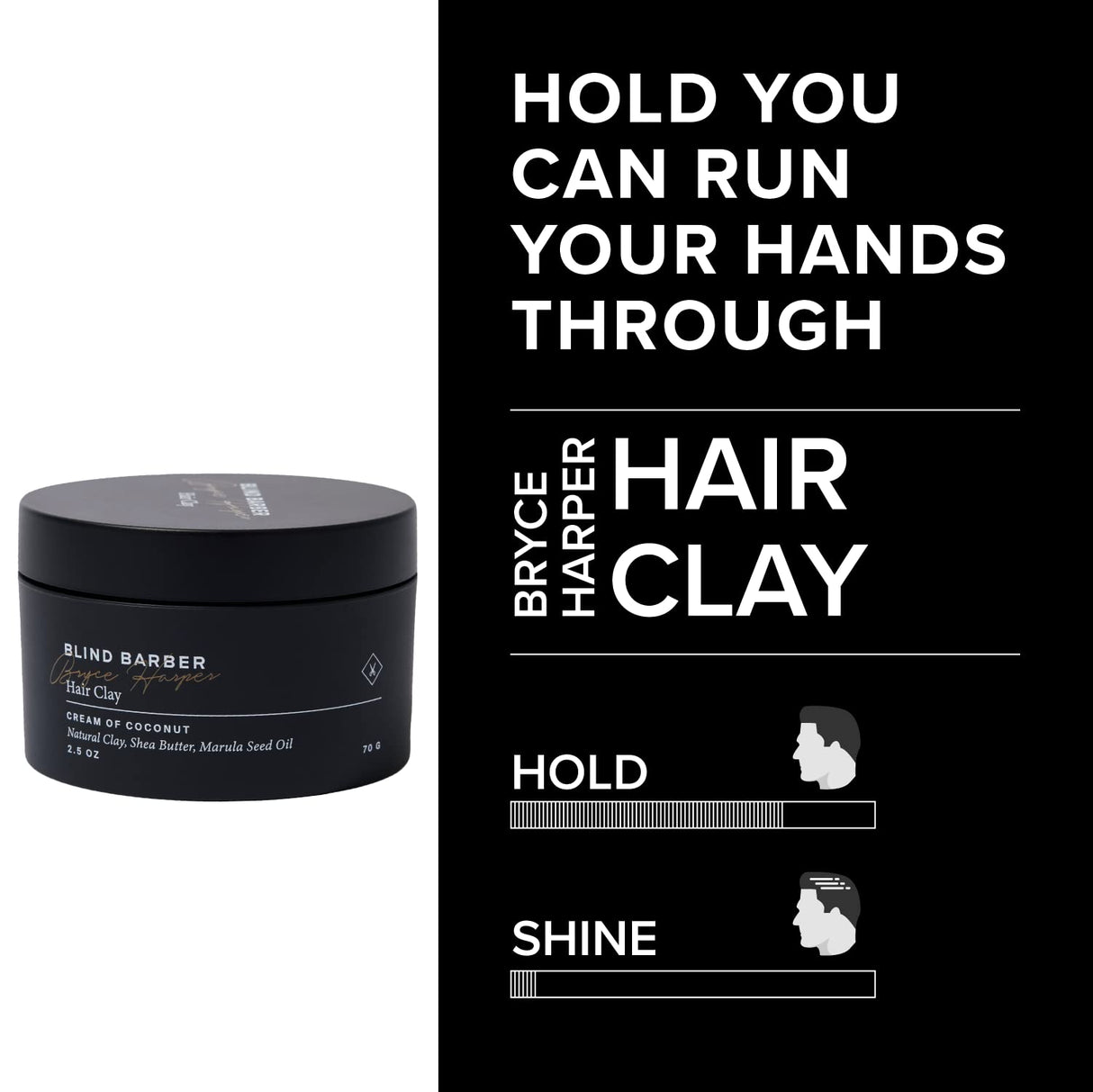 Blind Barber Bryce Harper Hair Clay for Men - Matte Clay Hair Product Men Can Use to Build Volume - Water-Based with Strong to Medium Hold - Easy to Use (2.5 Oz)