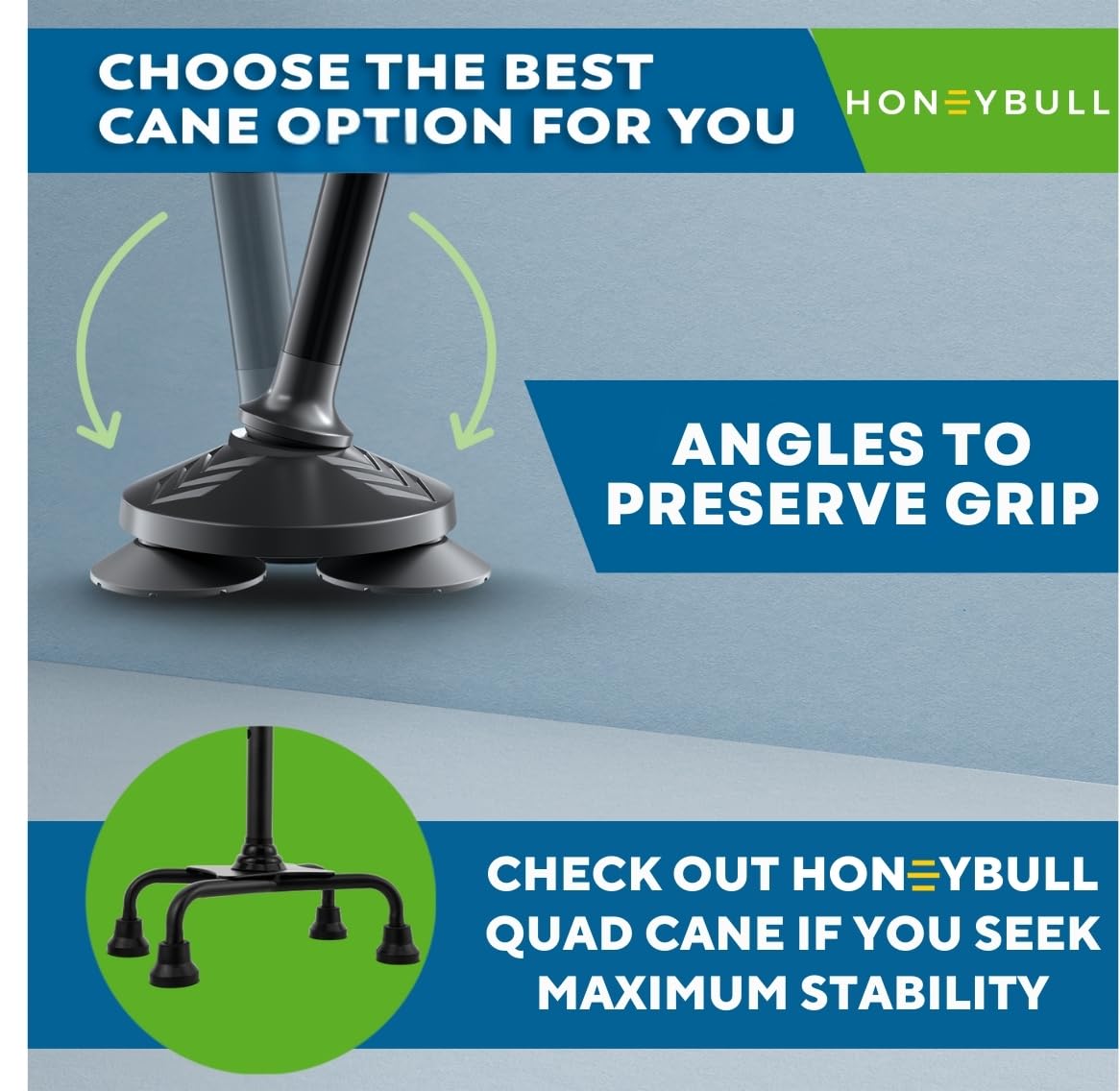 HONEYBULL Walking Cane for Men & Women - Foldable, Adjustable, Collapsible, Free Standing Cane, Pivot Tip, Heavy Duty | Walking Sticks, Folding Canes for Seniors & Adults (Black, Pivot Cane)