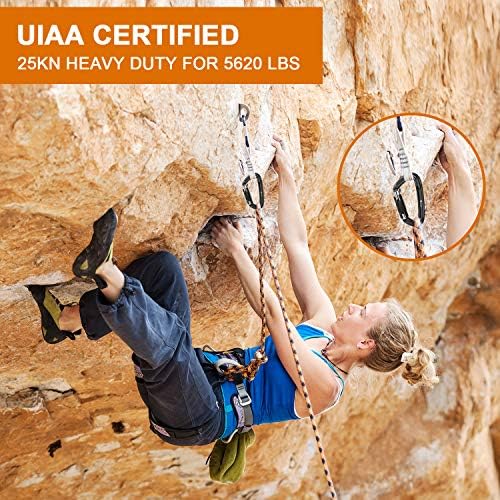 Heavy Duty Locking Climbing Carabiner - Favofit 25KN 42KN UIAA Certified Auto Lock Carabiner Clip for Arborist - 3.9'' Large Rock Climbing Hook for Hammock Rappelling Hunting