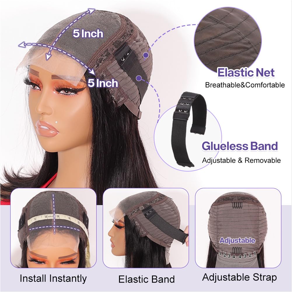 Ailwelia Wear and Go Glueless Wig Bob Wig Human Hair 200% Density 5x5 HD Lace Closure Wigs Human Hair Wigs For Black Women Glueless 5x5 Closure Wigs Human Hair Pre Plucked Bob 14 Inch