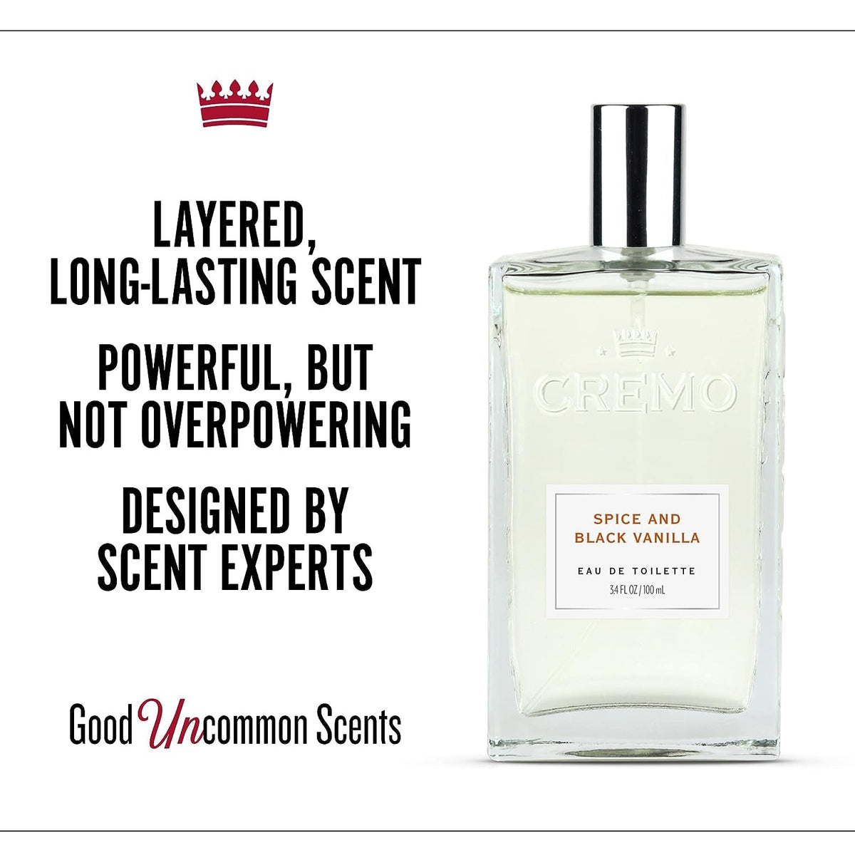 Cremo Cologne for Men, Spice & Black Vanilla, 3.4 Fl Oz
