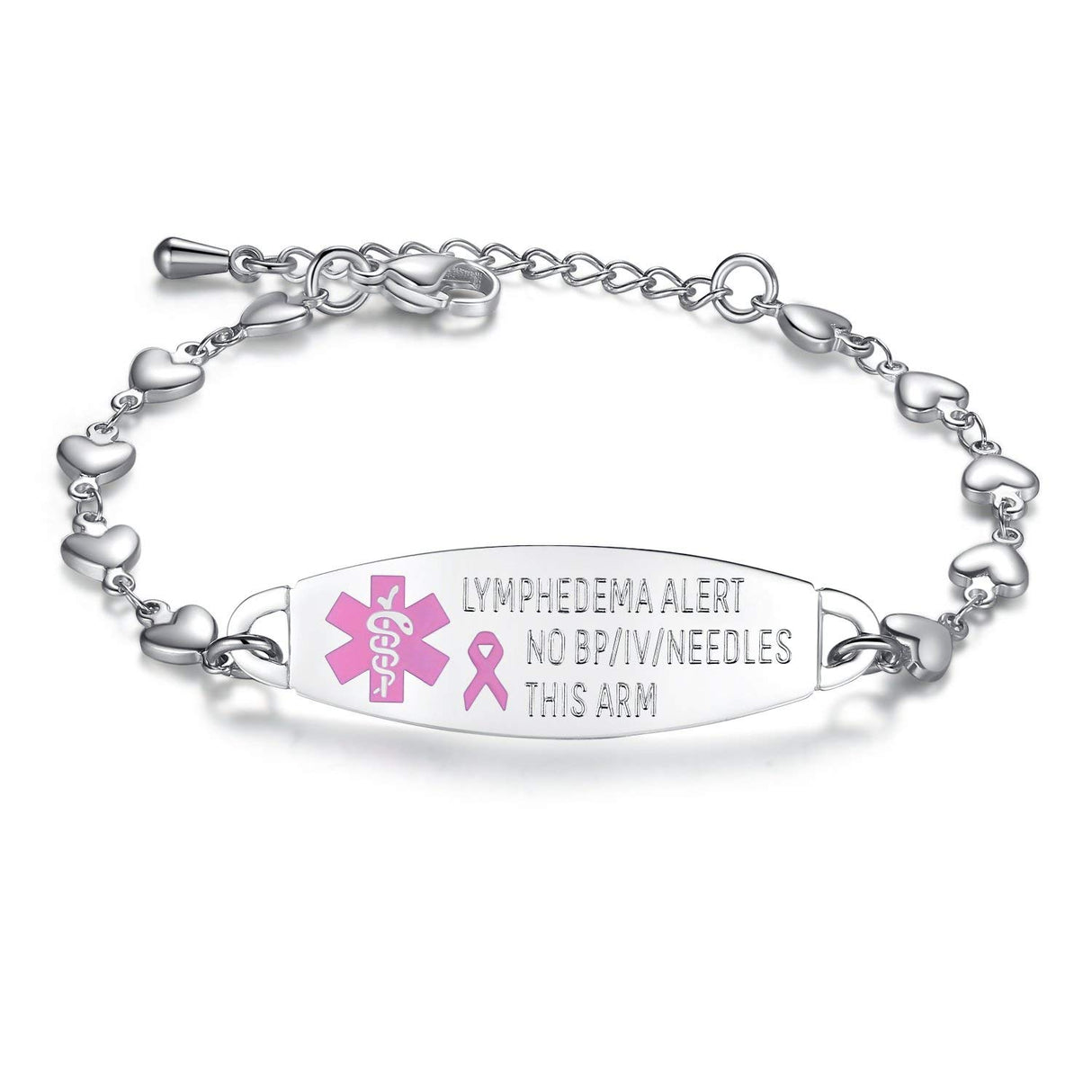 mnmoom Lymphedema Alert bracelet no bp no needles bracelet for women adjustable stainless steel breast cancer medical bracelets (heart links)