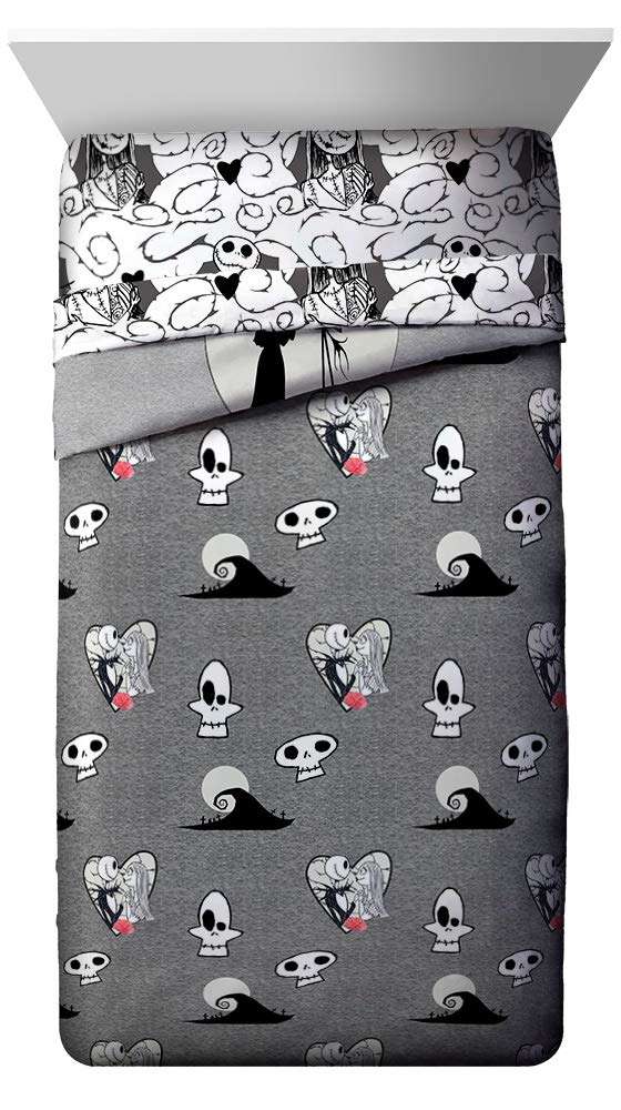 Jay franco Disney Nightmare Before Christmas Moonlight 7 Pc Jay franco Queen Bed Set-Includes Reversible Comforter&Sheet Set-Features Jack&Sally-Super Soft Fade Microfiber-(Official Disney Product)