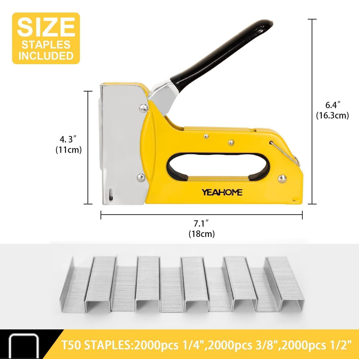 YEAHOME T50 Heavy Duty Staple Gun Kit, Upholstery Staple Gun with 6000 T50 Staples of 1/4, 3/8, 1/2 Inch, Manual Stapler Gun for Wood, Crafts, Wall, DIY & Professional Use