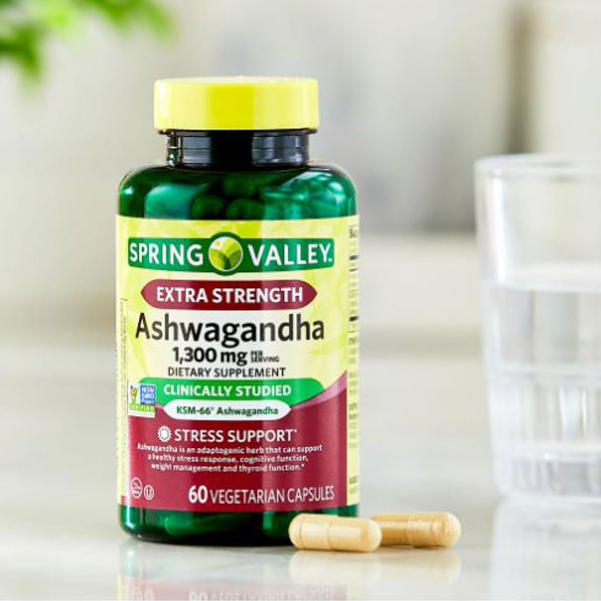 H4U 4 TOP Care Ashwagandha Dietary Supplement, 1300 mg, Stress Relief and Mood Enhancer, 60 Vegetarian Capsules