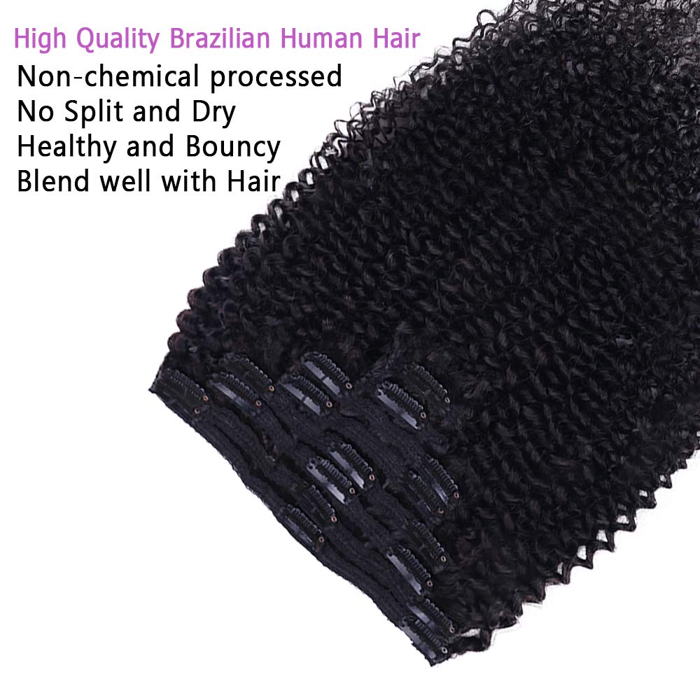 Curly Clip In Extension Human Hair 3C 4A Kinky Curly Clip Ins Full Head for Black Women Brazilian Remy Human Hair Natural Color 8Pcs with18clips 120g/Set (20 inch, curly wave)