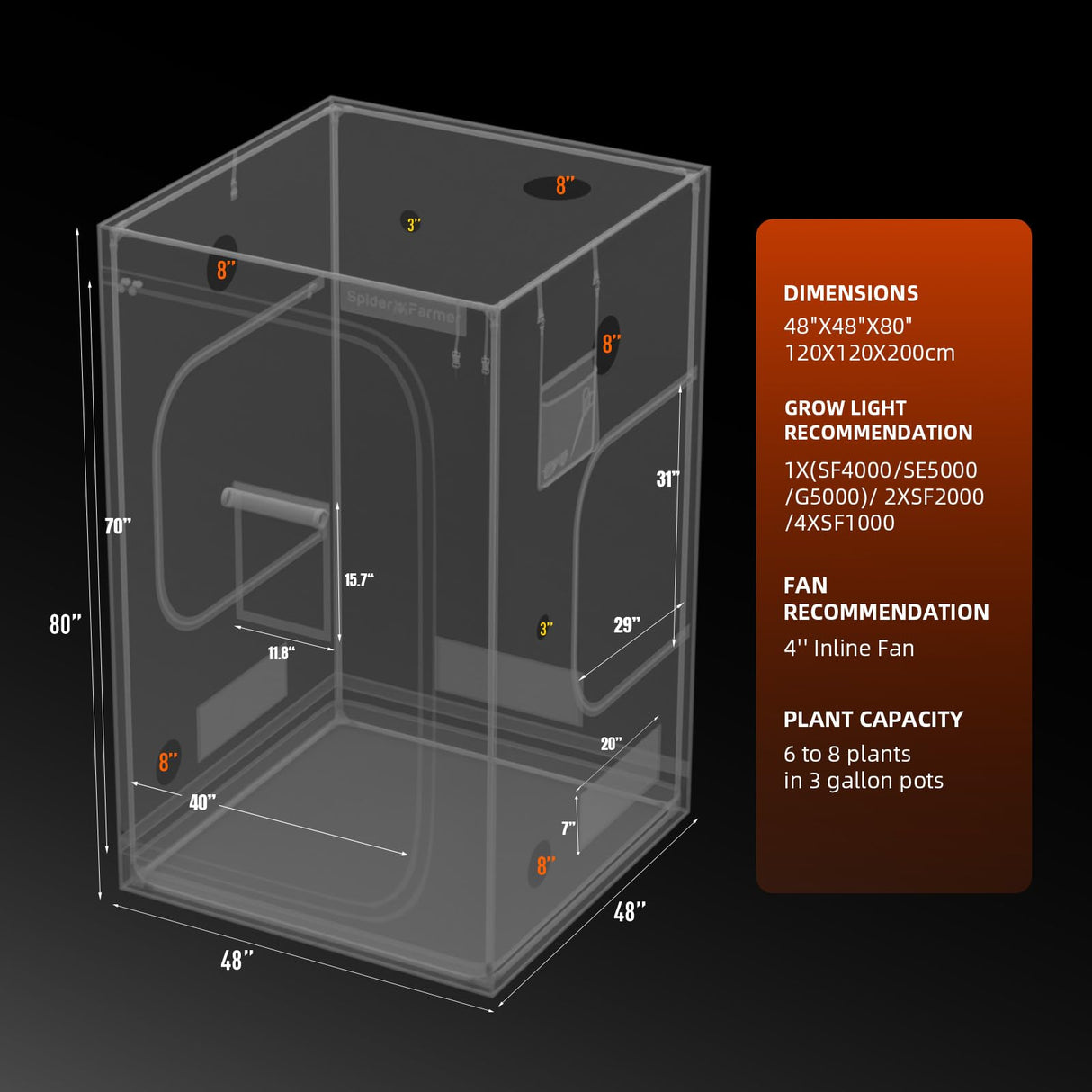 Spider Farmer 4x4 Grow Tent 2026 New, 48"x48"x80" with Cable Pass-Through, Controller Landyard, Enlarged View Window, 1680D Thicken Mylar Canvas for Indoor Hydroponic Growing for SF4000 SE5000 G5000