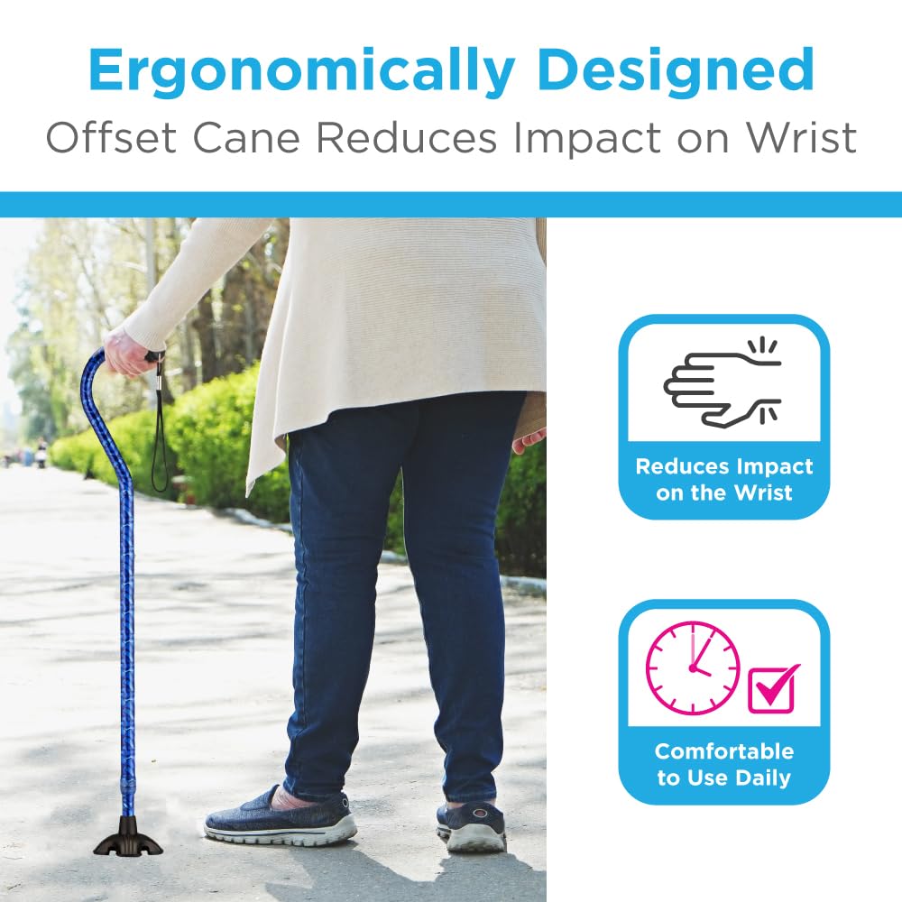 NOVA Medical Products Sugarcane, Walking Cane with All Terrain Rubber Quad Tip Base and Carrying Strap, Waves Design, Blue Rain