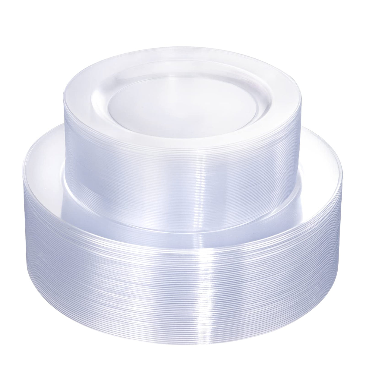 FLOWERCAT 100PCS Clear Plastic Plates - Heavy Duty Clear Disposable Plates for Fall Party/Wedding/Christmas - Include 10inch & 7inch Dinner/Dessert Plates for 50guests