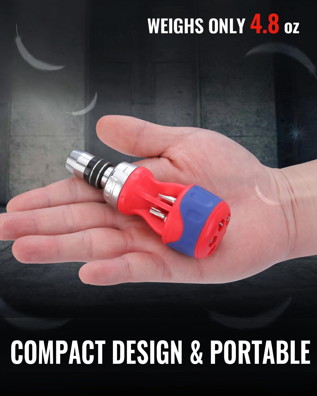 WORKPRO 12-in-1 Stubby Ratcheting Multi-bit Screwdriver, Short Screw Drivers with Magnetic, Quick-load Mechanism, Premium S2 Steel, Small Screwdriver with Double End Bits in Handle