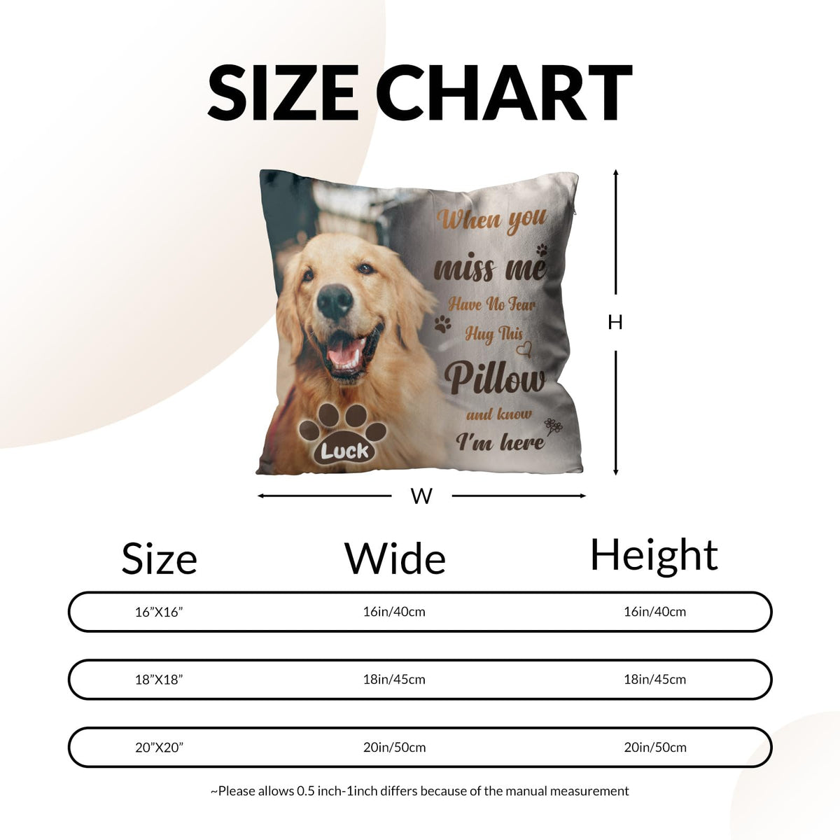 KOPPIE Custom Pet Memorial Throw Pillow with Photo, Personalized Sympathy Gifts for Dog Cat Loss, Pet Memorial Gifts for Pet Loss, Birthday, Christmas, (16x16 Inch)