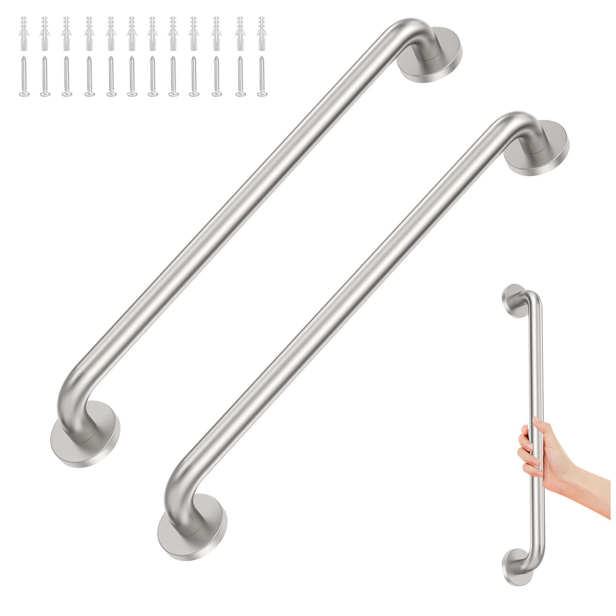 2 Pack 24 inch Shower Grab Bars 1.25 inch ADA Safety Grab Bars for Bathroom 500 lbs Support 304 Stainless Steel Assist Bath Handle Brushed Nickel