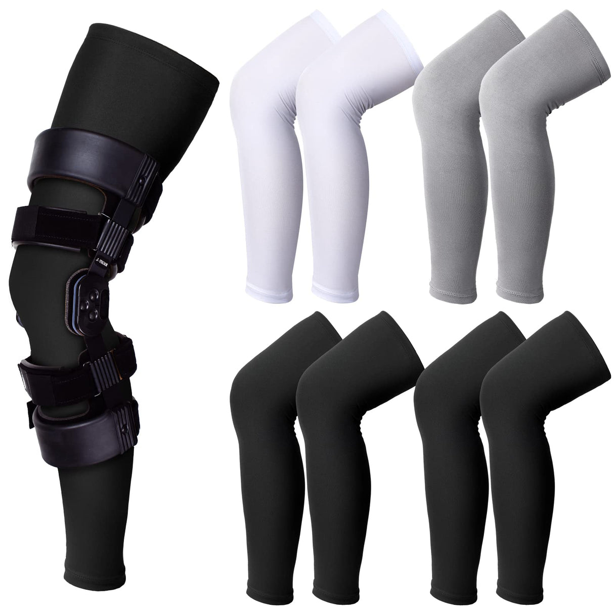 Sosation 8 Pcs Knee Brace Undersleeve Knee Sleeve for Under Brace Closed Patella Compression Breathable Leg Sleeves for Men Women Thigh Shin Support for Sports Protector(Large)