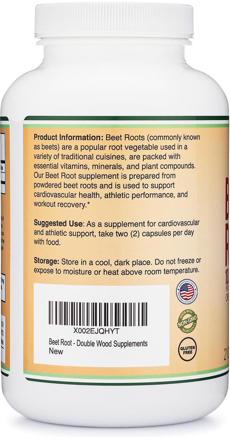 Beet Root Powder Capsules (Organic and Vegan) (210 Count, 1,000mg Per Serving) - Super Food from Beets with High Nitrate for Overall Health Support by Double Wood