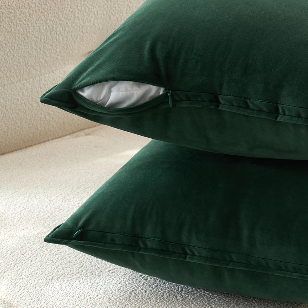 MIULEE Pack of 2 Christmas Decorative Velvet Throw Pillow Cover Soft Pillowcase Solid Square Eruo Sham Cushion Case for Winter Sofa Bedroom Car 24x24 Inch 60x60 Cm Army Green