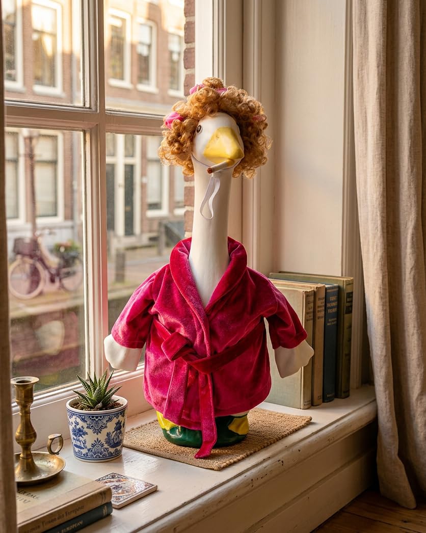 GigaCircle Lady Porch Goose Outfits with Wig, Rollers & Adhesive Dots- 23" Funny Bathrobe Lawn Geese Clothes, Hilarious Robe Porch Goose Outfits for Garden Decor, Gag Gift for Mom Grandma